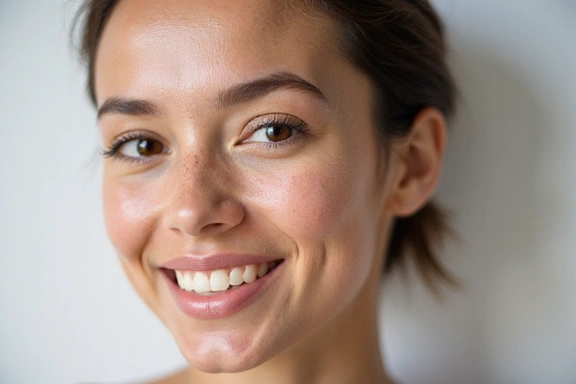 A woman smiling with clear, hydrated skin, highlighting the effects of face creams.
