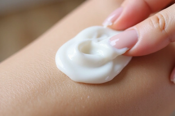 Detailed close-up of a face cream texture being applied to skin
